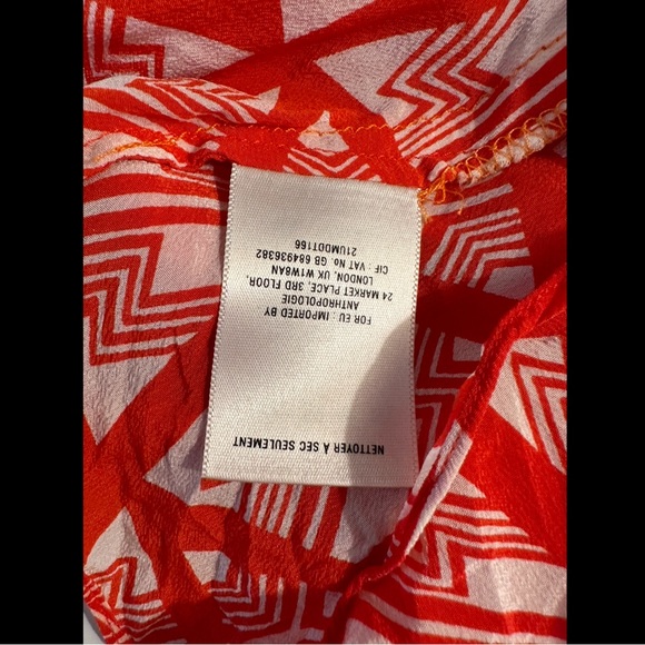 Anthro LEIFSDOTTIR Catalyst Wrap Top Blouse Shirt Silk Red Orange White Geo - Picture 10 of 12
